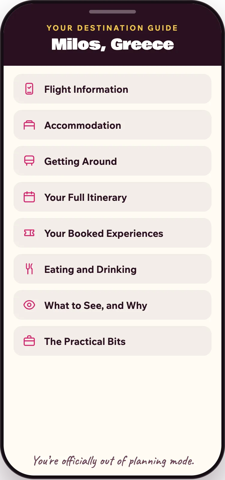 The destination guide open on a phone, with nothing on it to say who it is from