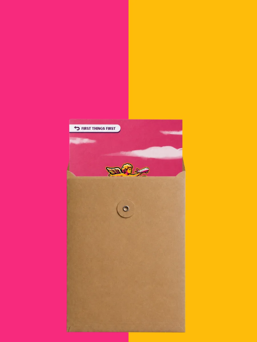 The envelope opened, with the card still inside