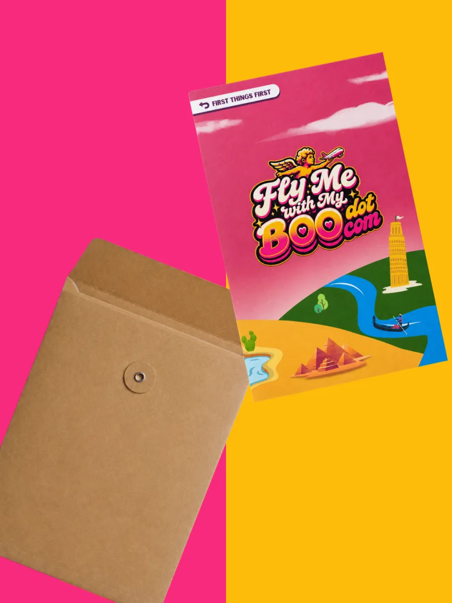 The front of the card, beside the envelope