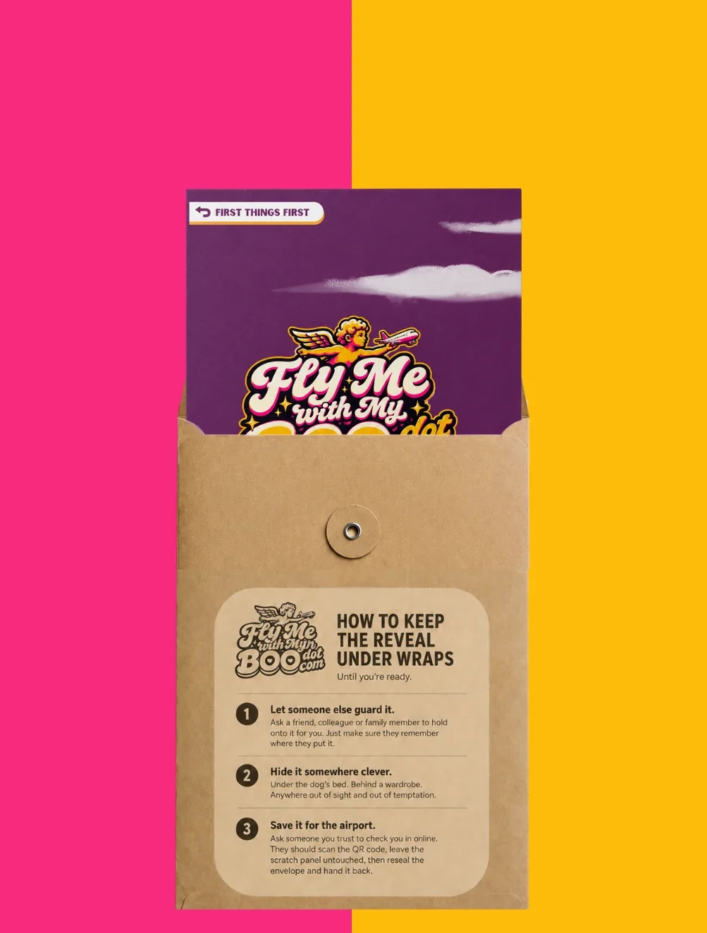 The reveal card further out of the envelope