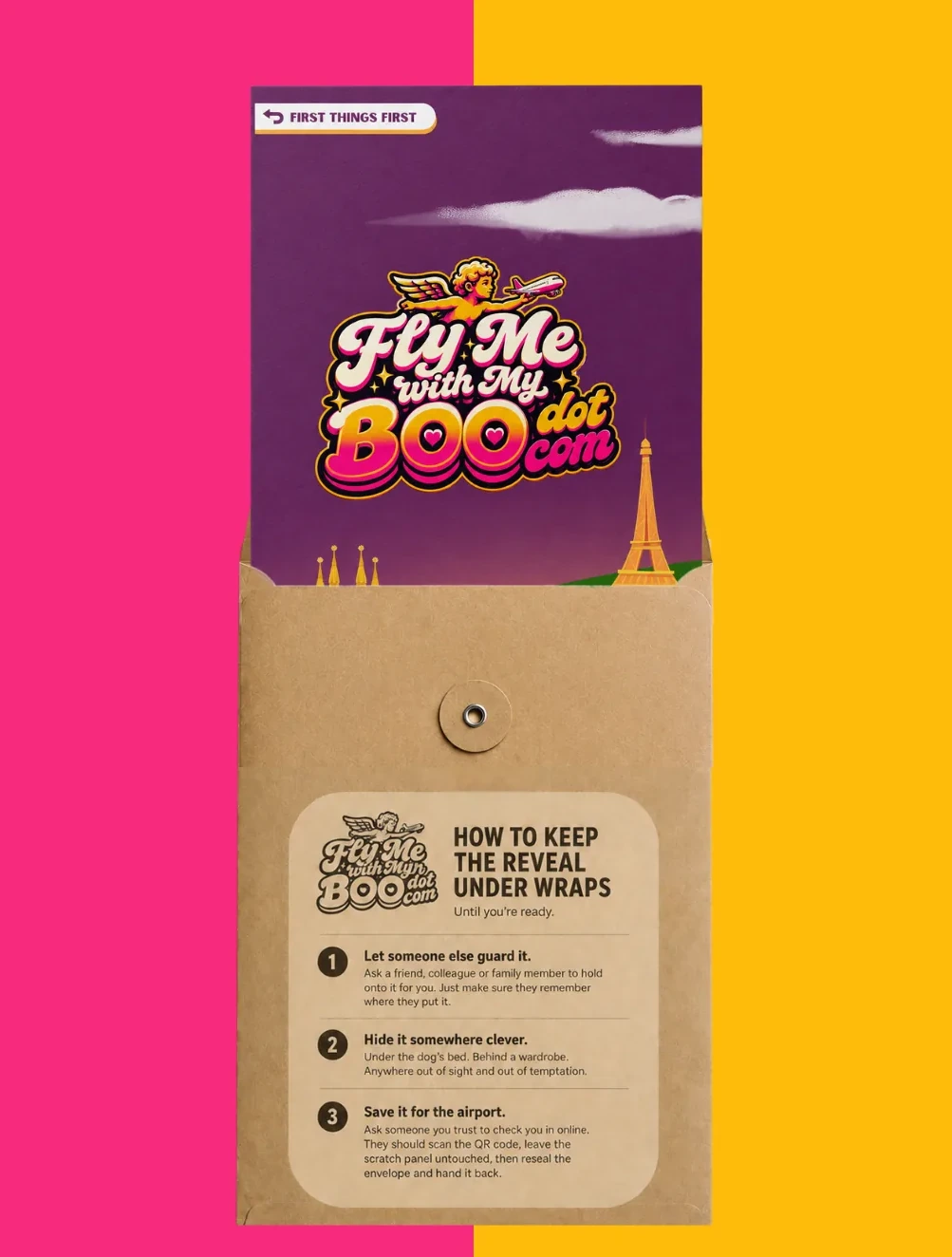 The reveal card nearly clear of the envelope